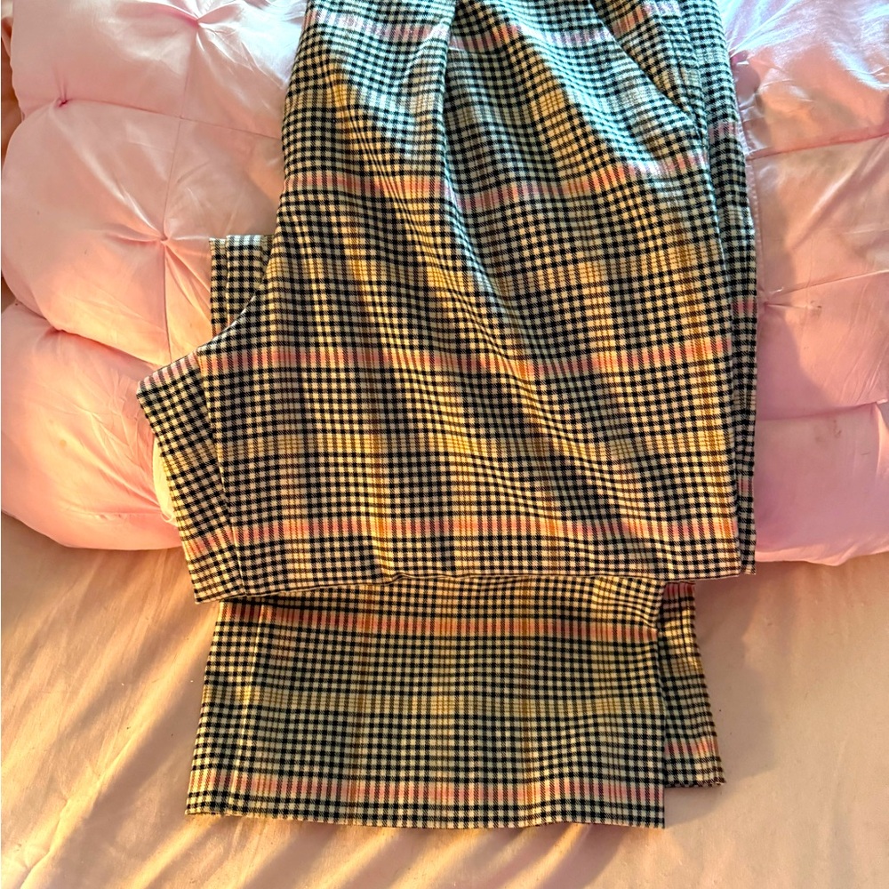 LOFT Black and Pink Plaid Pants